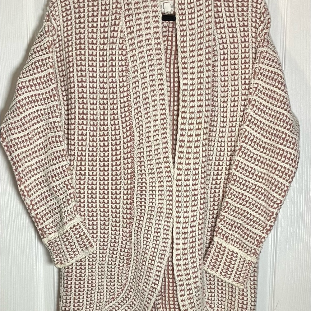 Pink Rose Cream and Brown Knit Cape